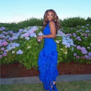 Blue feather gown
